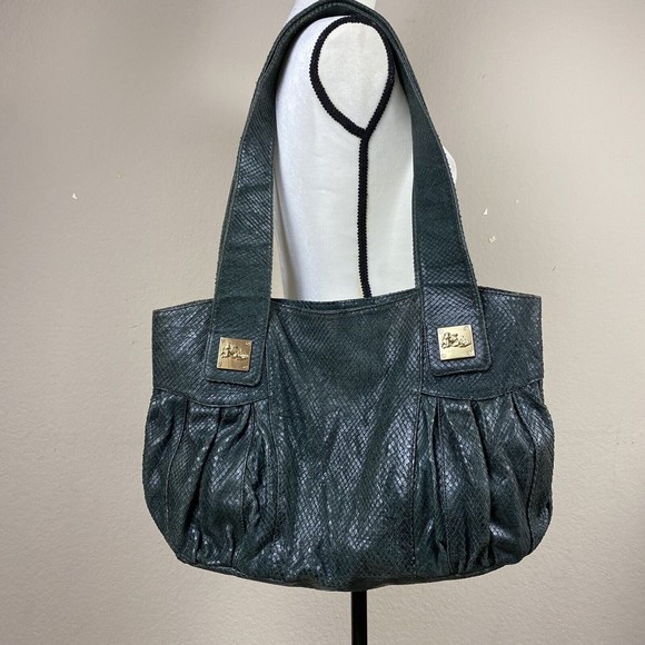 JENRIGO GREEN OLIVE SNAKE PYTHON LEATHER LARGE TOTE HAND SHOULDER BAG MADE ITALY - Picture 2 of 9